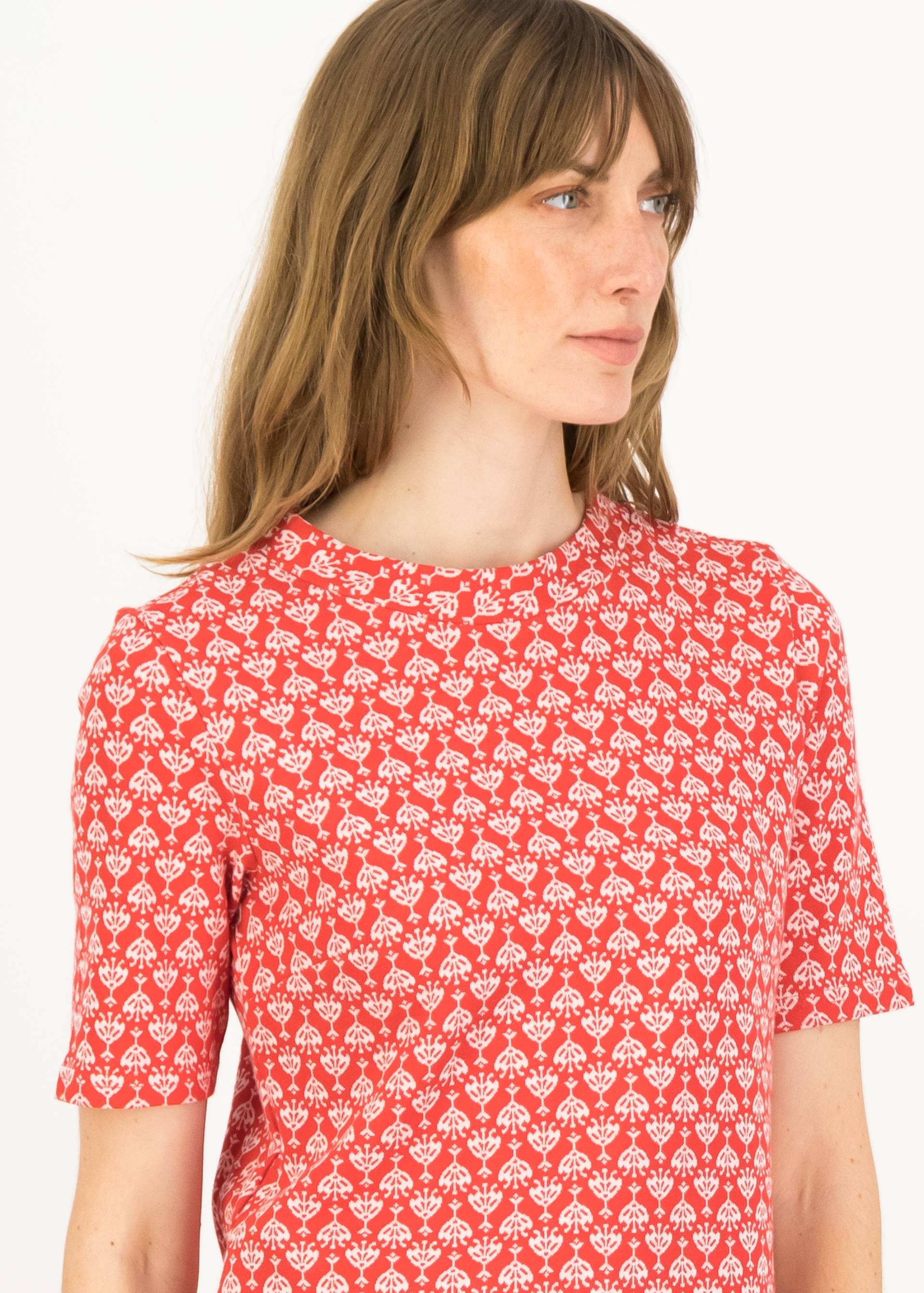 Top Tiny Sixties Crew, vintage red flower tapestry, Tops, Red