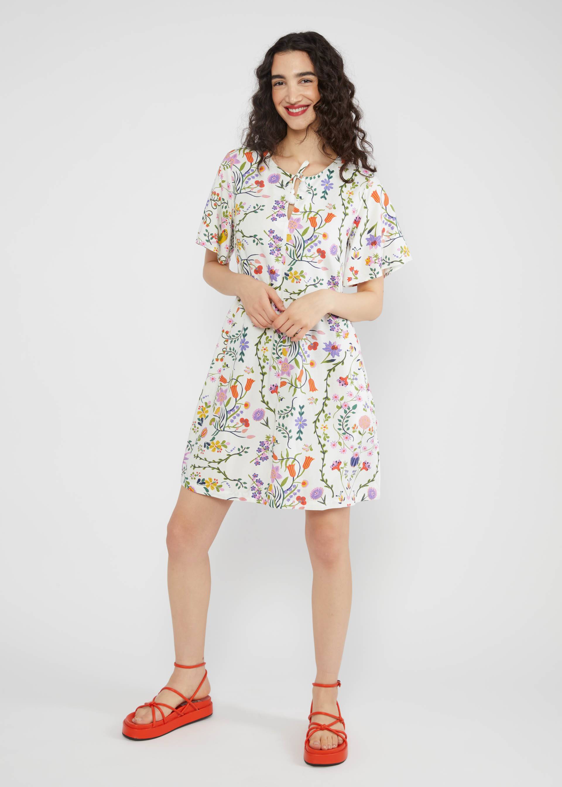 Minikleid Kaftan Wings, flower sun and moon, Kleider, Weiß