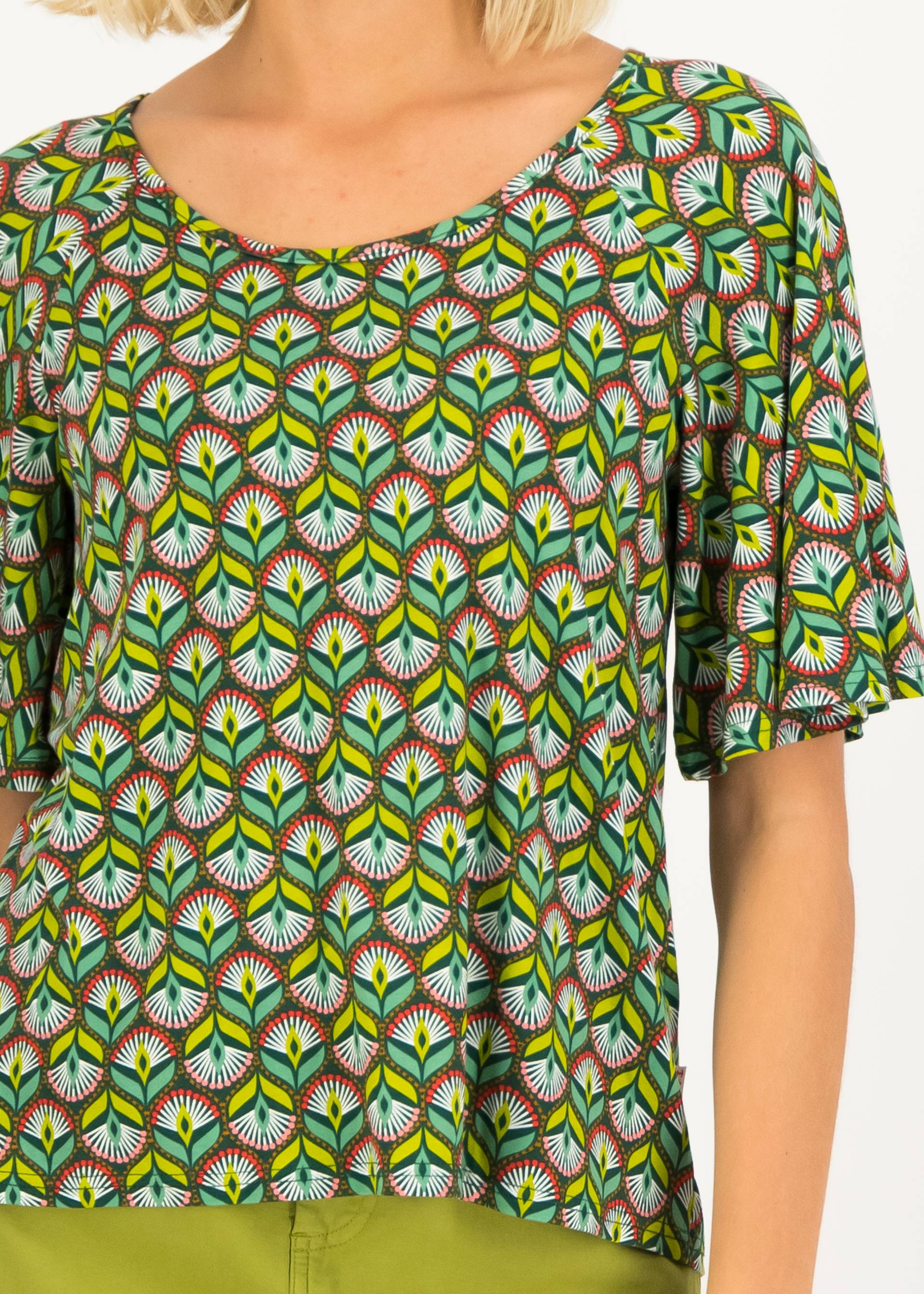 Jersey Top Fly Little Bird, peacock feather, Tops, Green