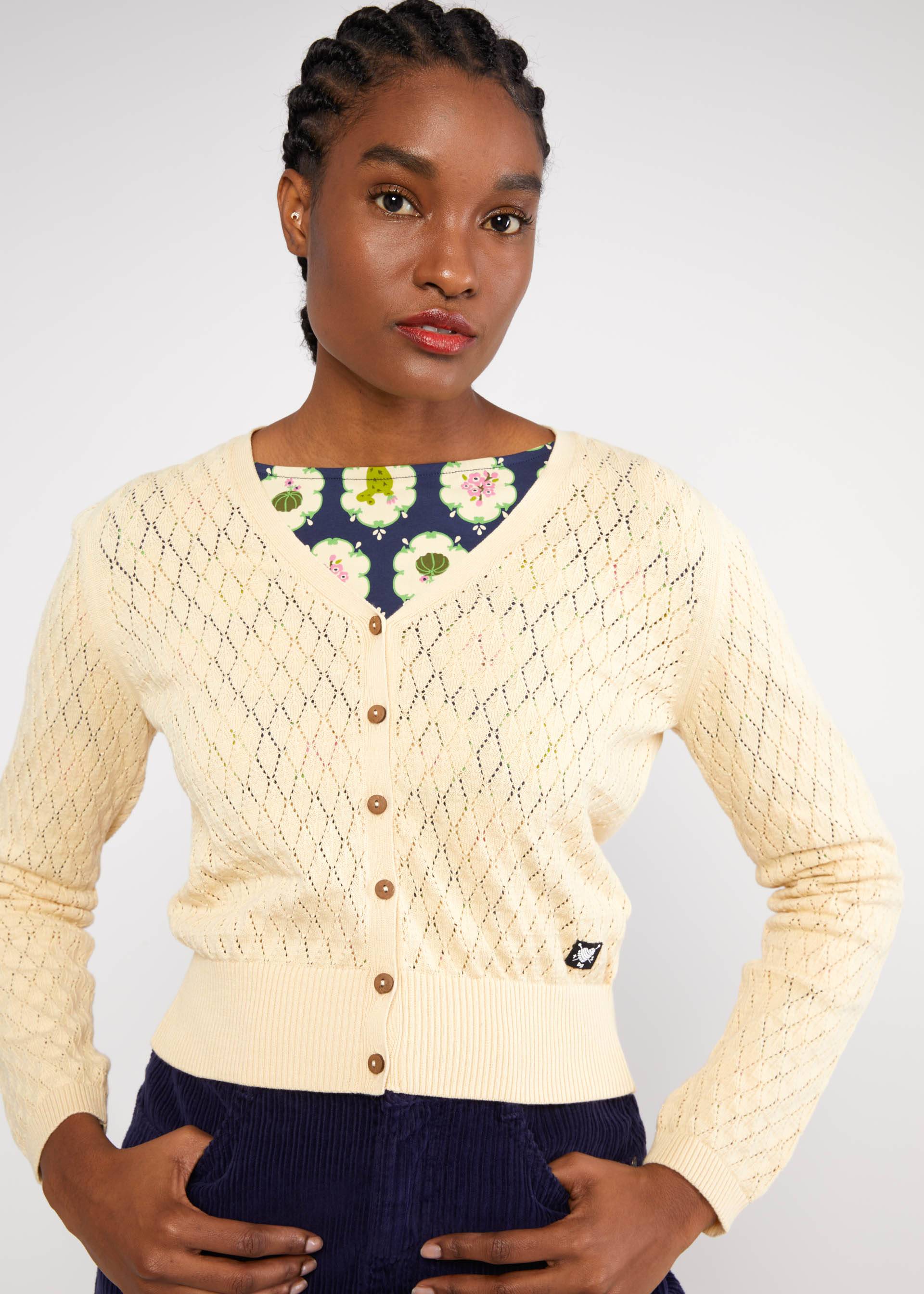 Cardigan Save the World, dusty white knit, Cardigans, Weiß