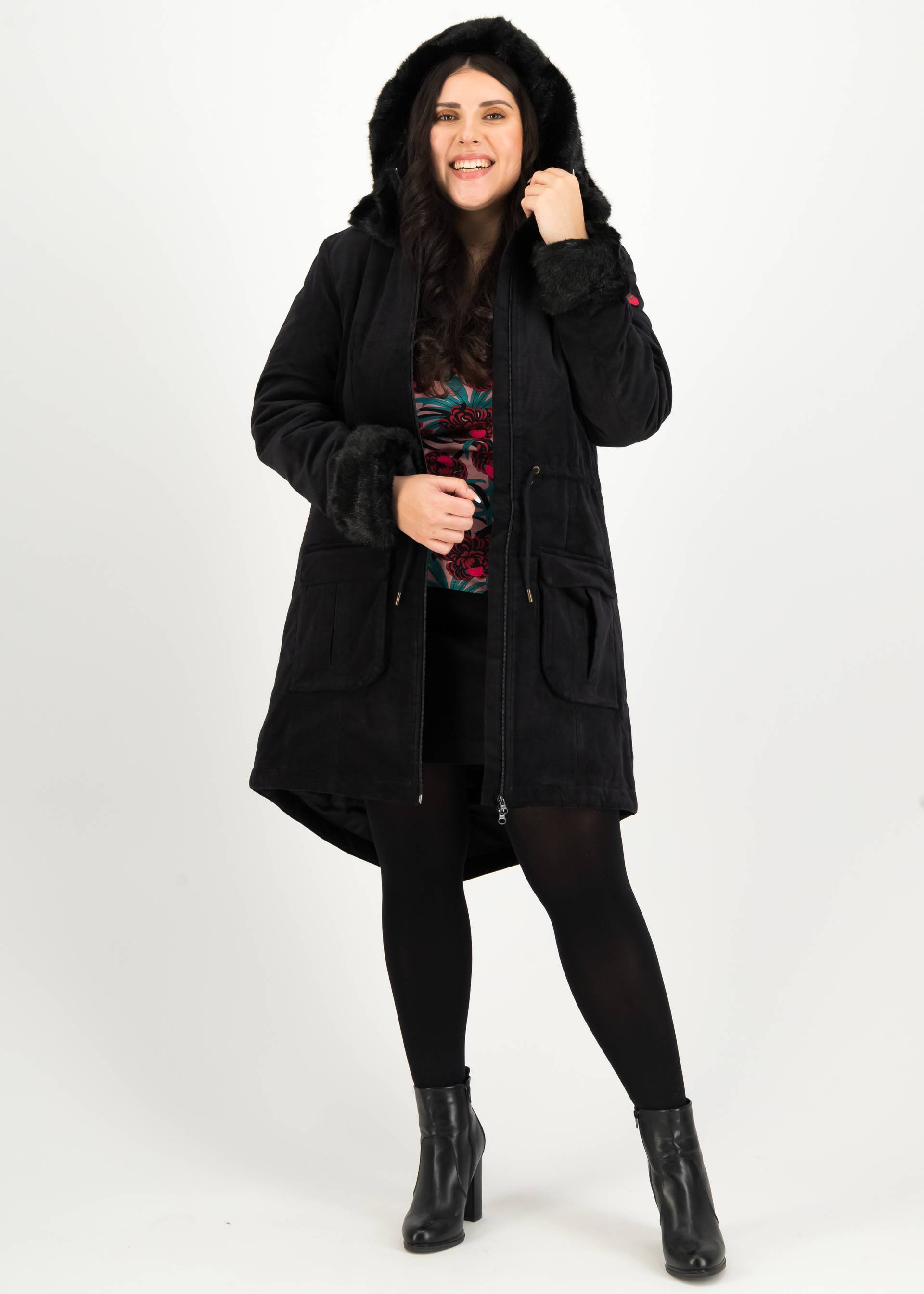 Wintermantel trot the fox, vamp in velvet, Jacken & Mäntel, Schwarz