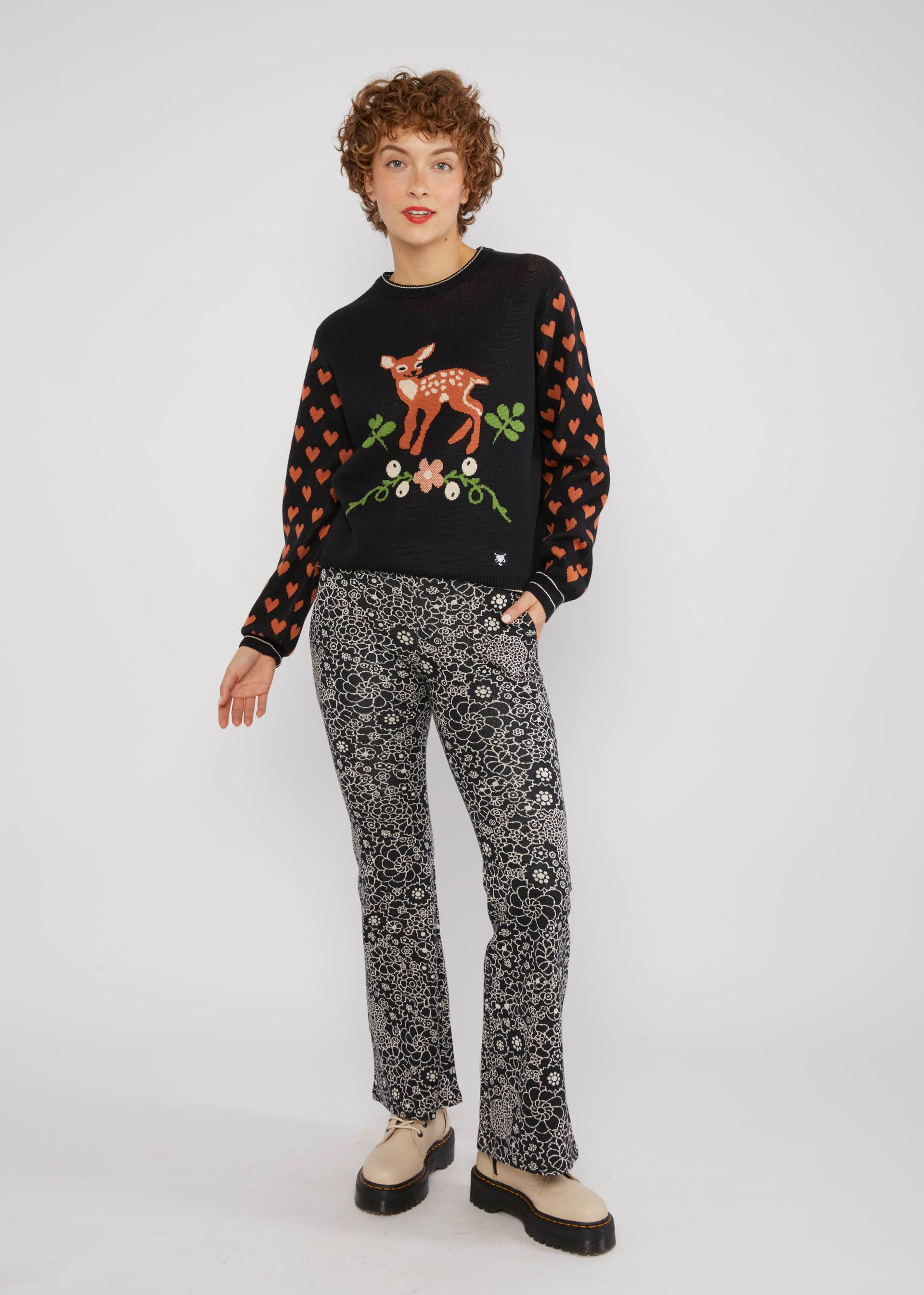 Strickpullover Cosy Storyteller, welcome to the woods, Strickpullover, Schwarz