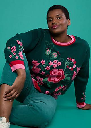 Knitted Jumper Cosy Storyteller, roses are red, Knitted Jumpers, Green