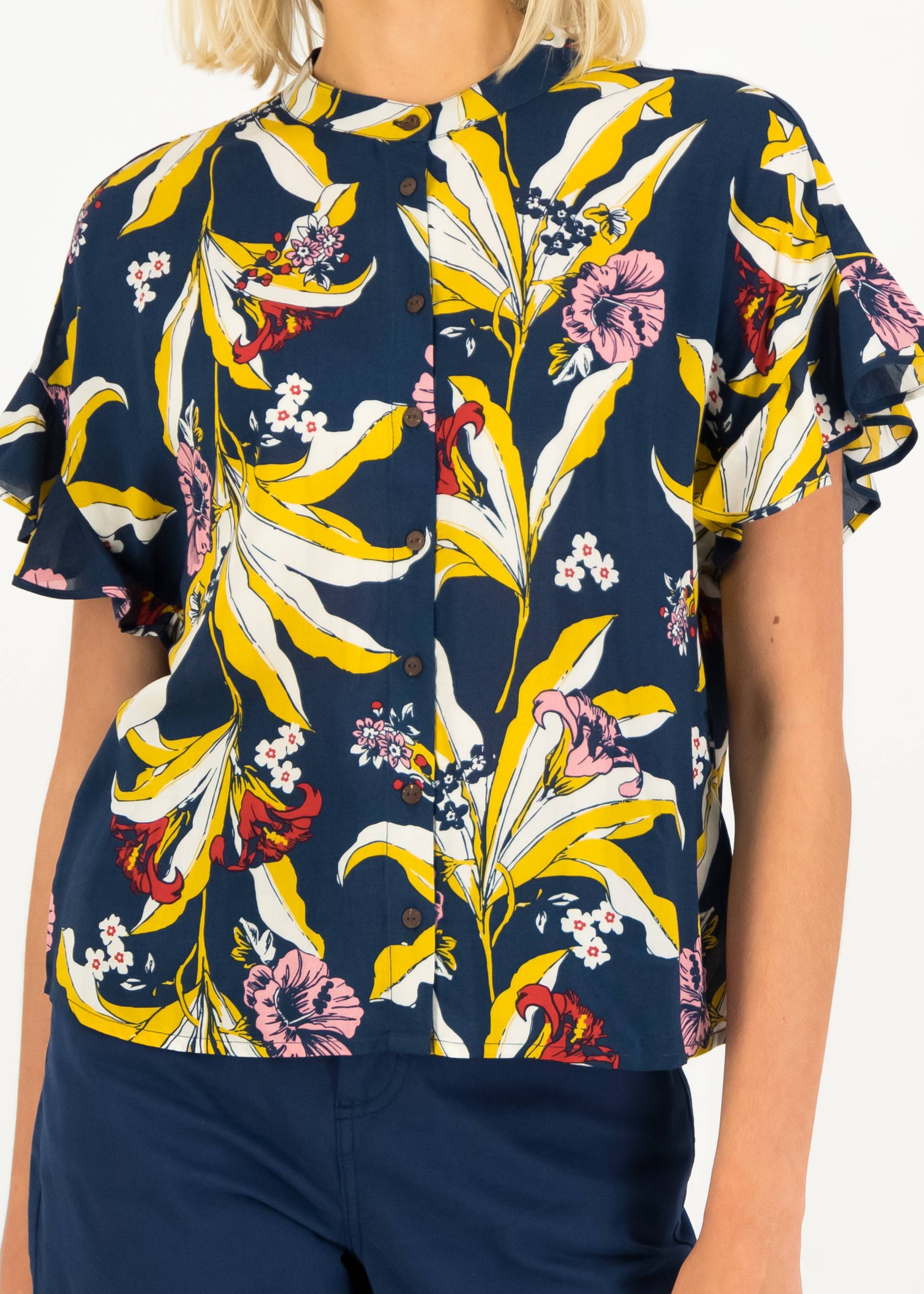 Sommerbluse Cubistic Romance, fleurs d'hibiscus, Blusen & Tuniken, Blau