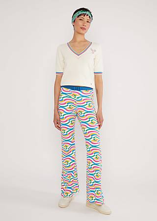 Flares Dancing Jazz, happy rainbow waves, Trousers, White