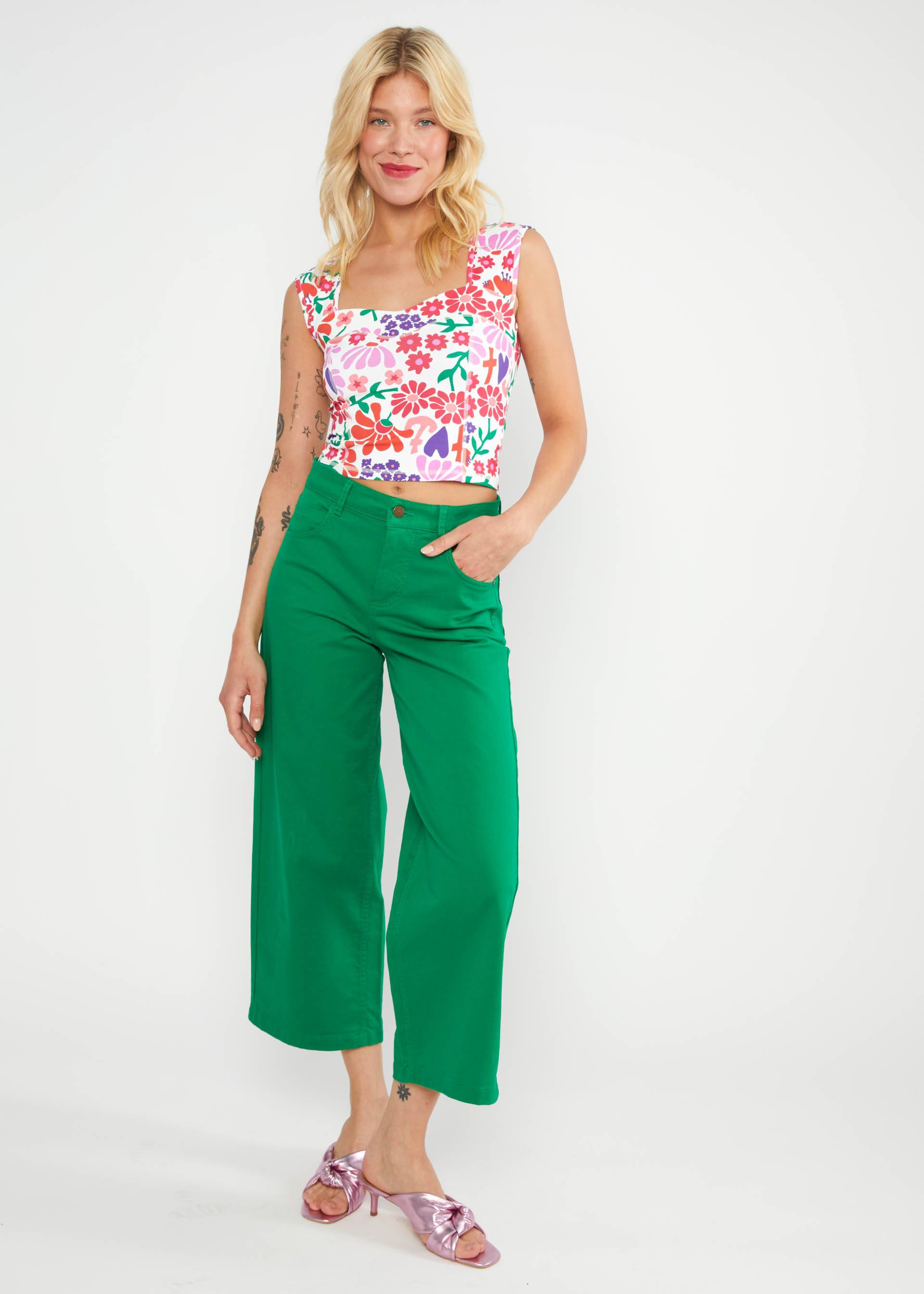 Culottes High Waist Culotte, my green serenade, Trousers, Green