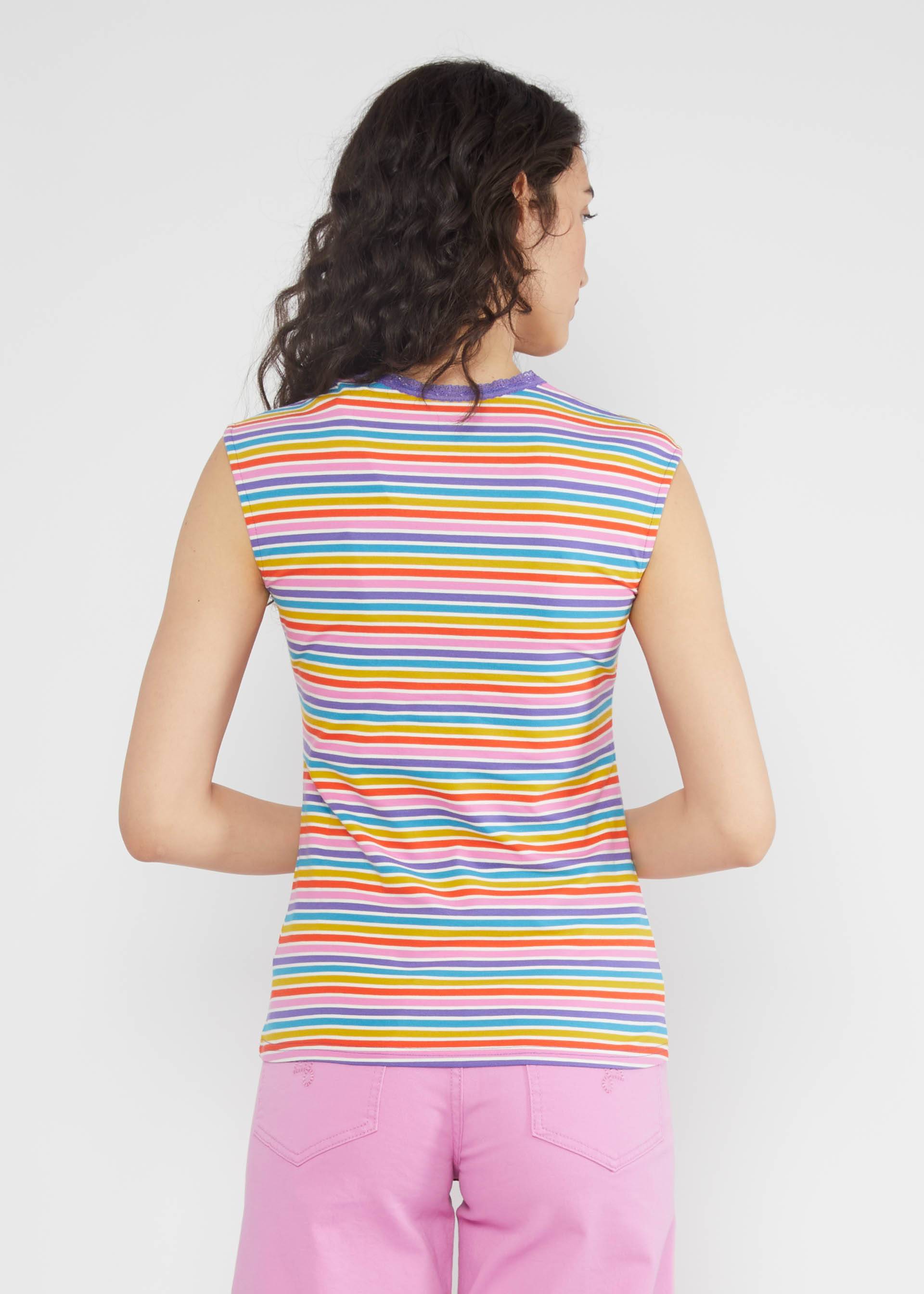 Summer top Let Romance Rule, coral rainbow stripes, Tops, Purple