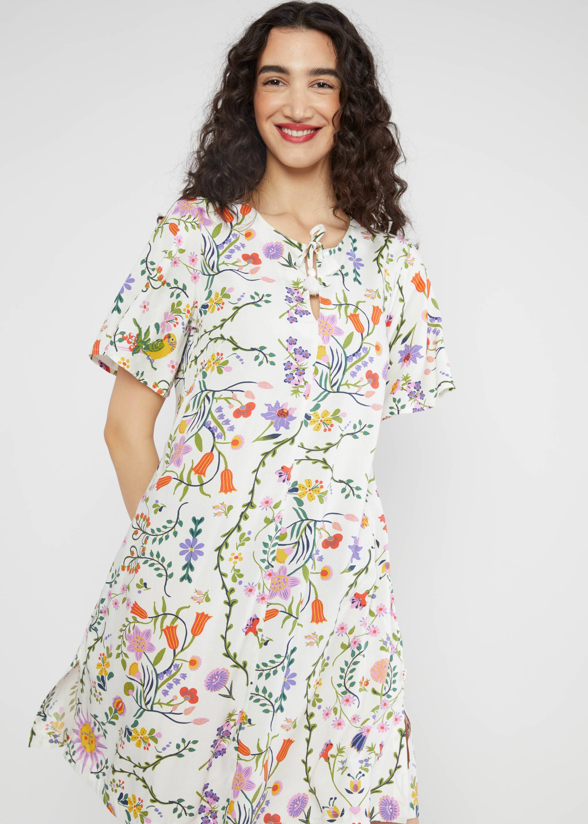 Minikleid Kaftan Wings, flower sun and moon, Kleider, Weiß