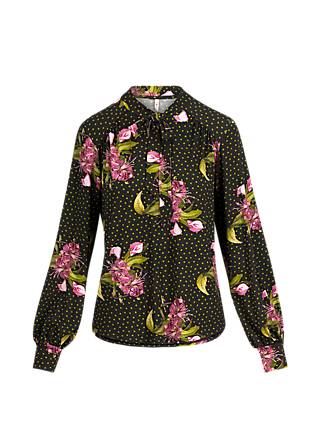 Tie Neck Blouse L'Odelette pour Helma, night blooming, Blouses & Tunics, Black