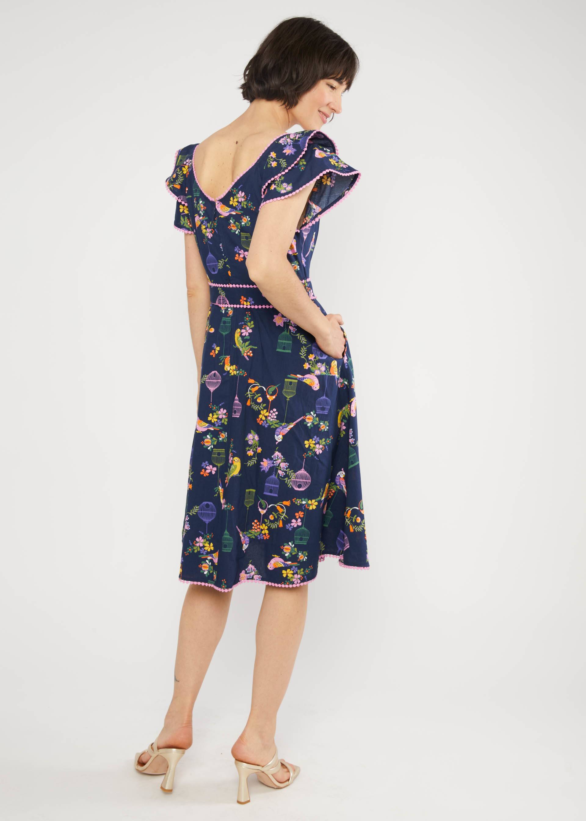 Festliches Kleid Falbala Festival, multicolor budgie, Kleider, Blau