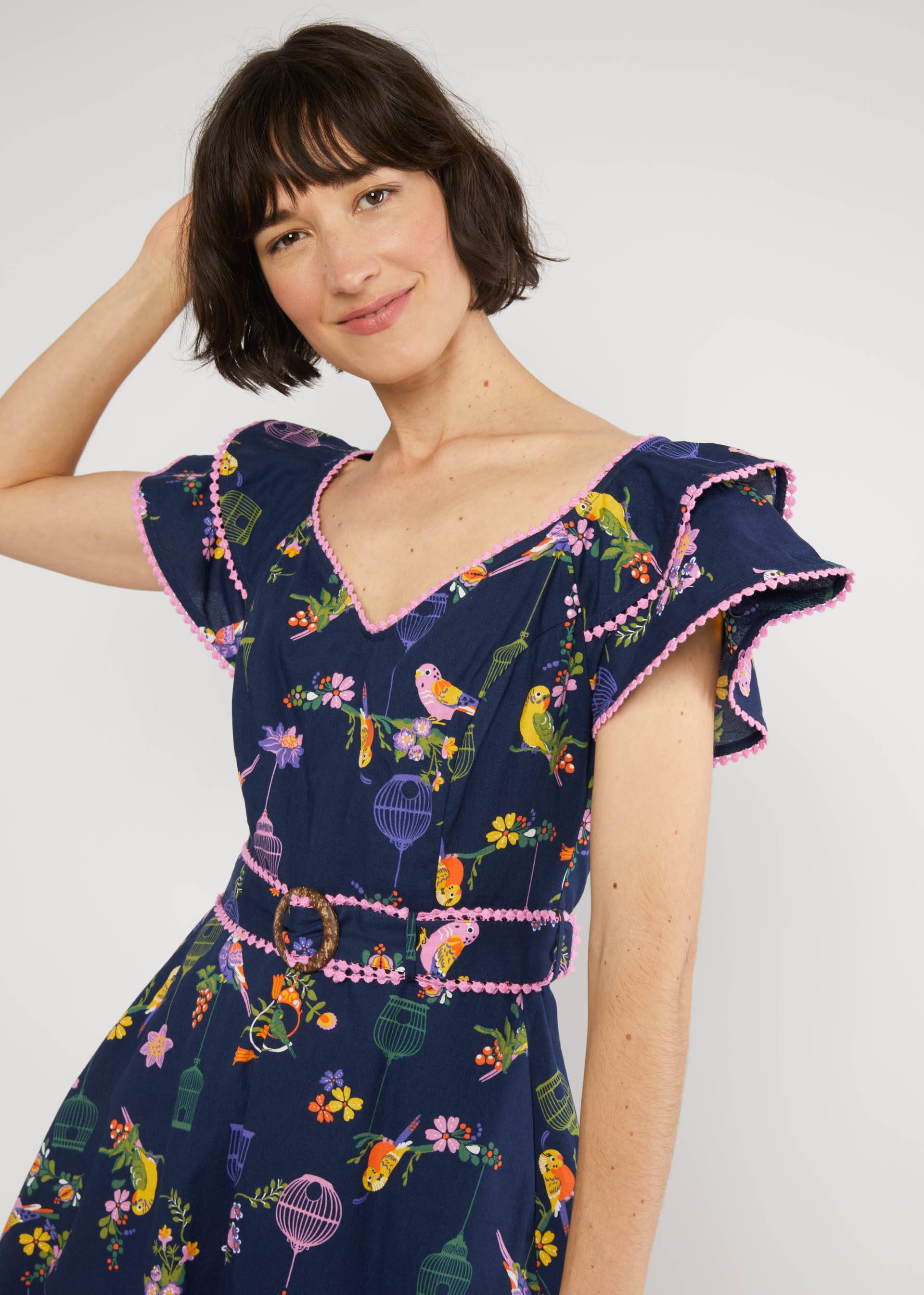 Festliches Kleid Falbala Festival, multicolor budgie, Kleider, Blau