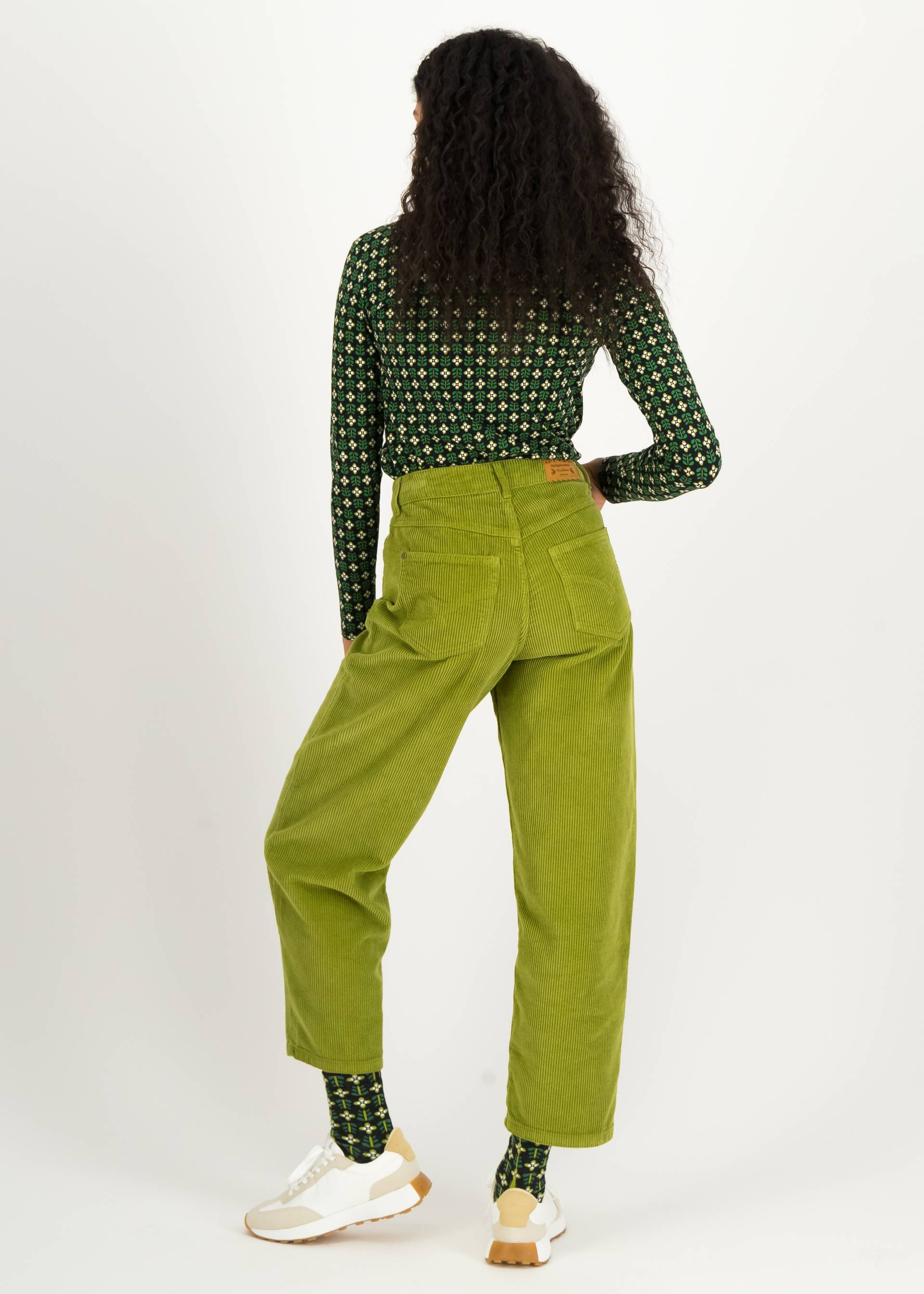 Corduroy Pants High Waist Olotte, noble green garden, Trousers, Green