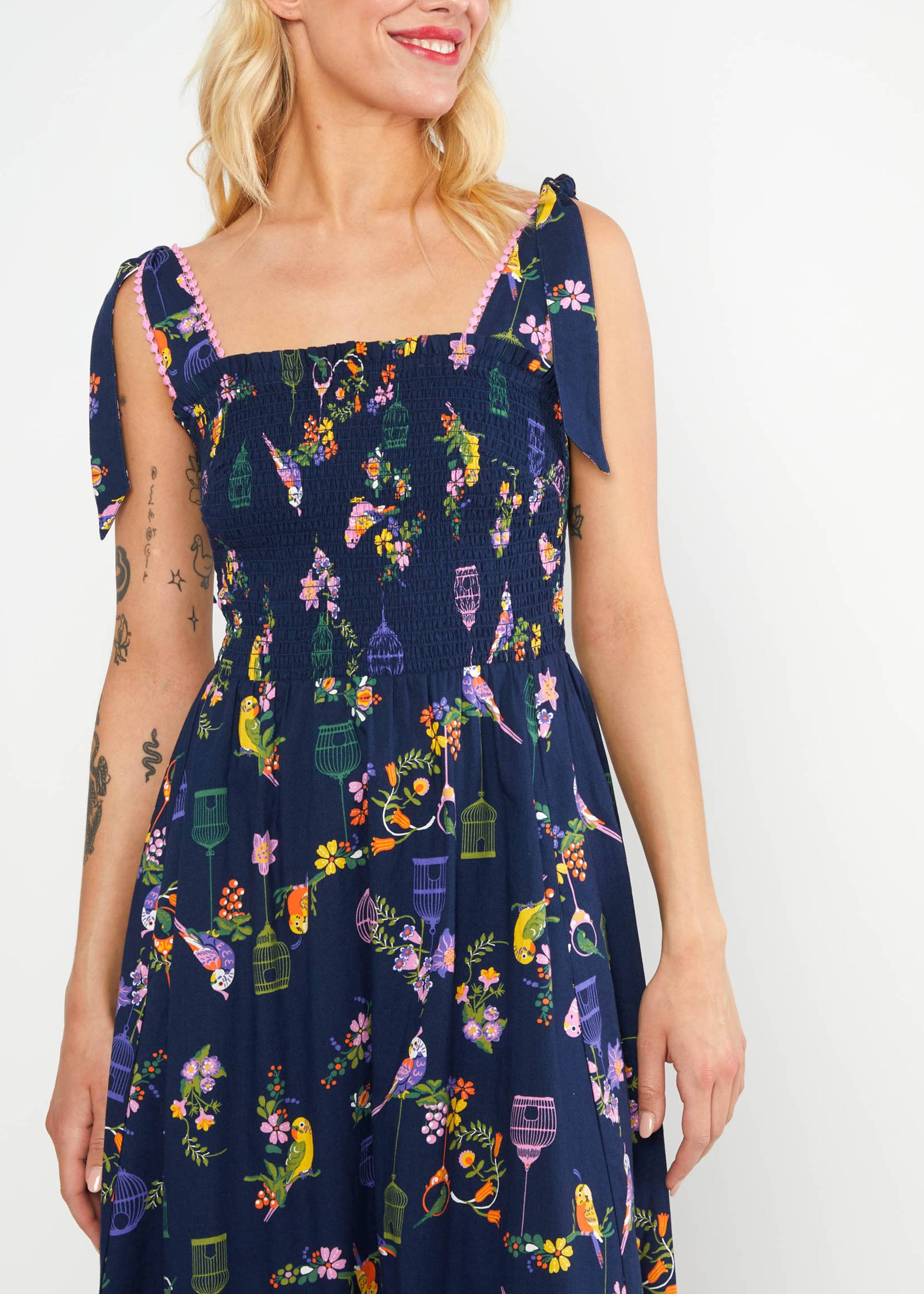 Midi Dress Flowerchild, multicolor budgie, Dresses, Blue