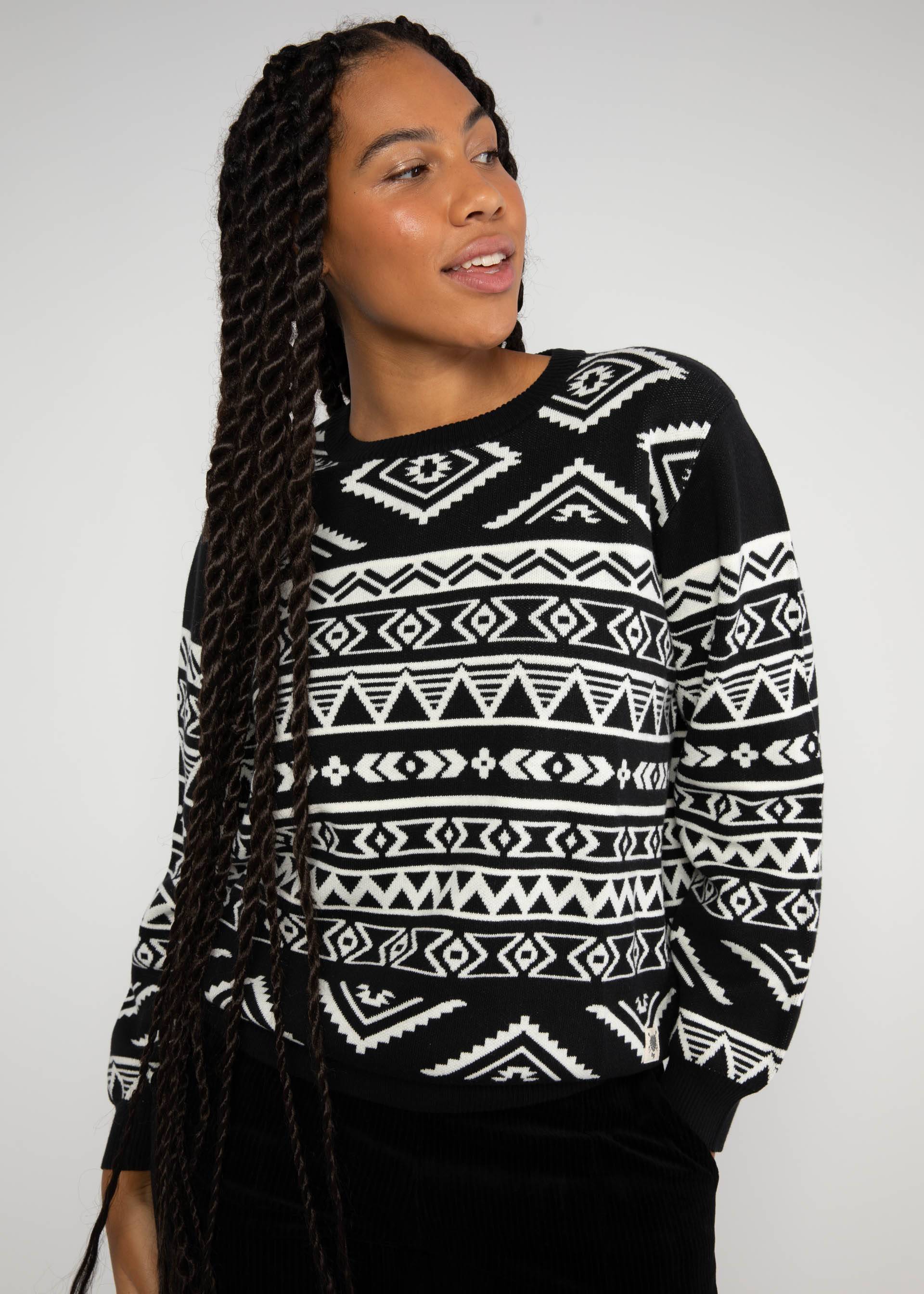 Strickpullover Cosy Storyteller, world traveller, Strickpullover, Schwarz