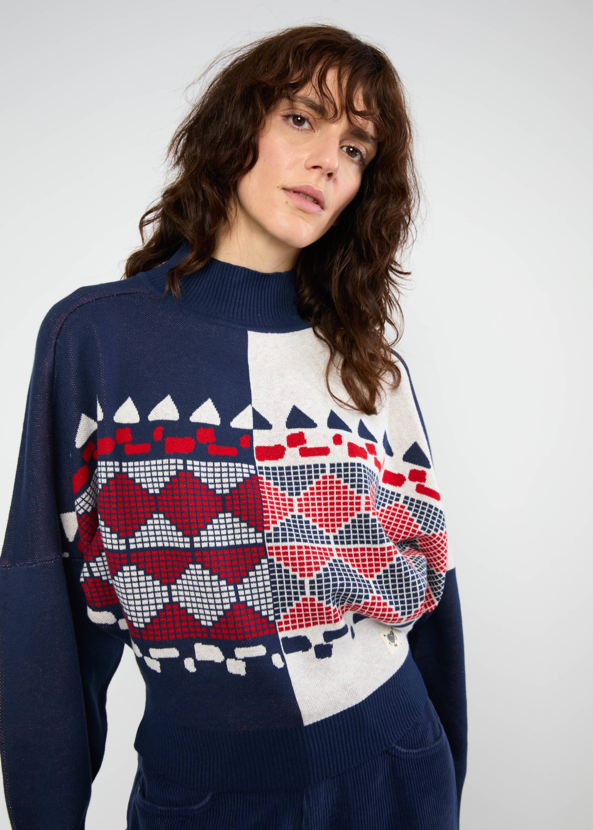 Winter Jumper Diamond Loom Egg, chunky pullover blue, Knitted Jumpers, Blue