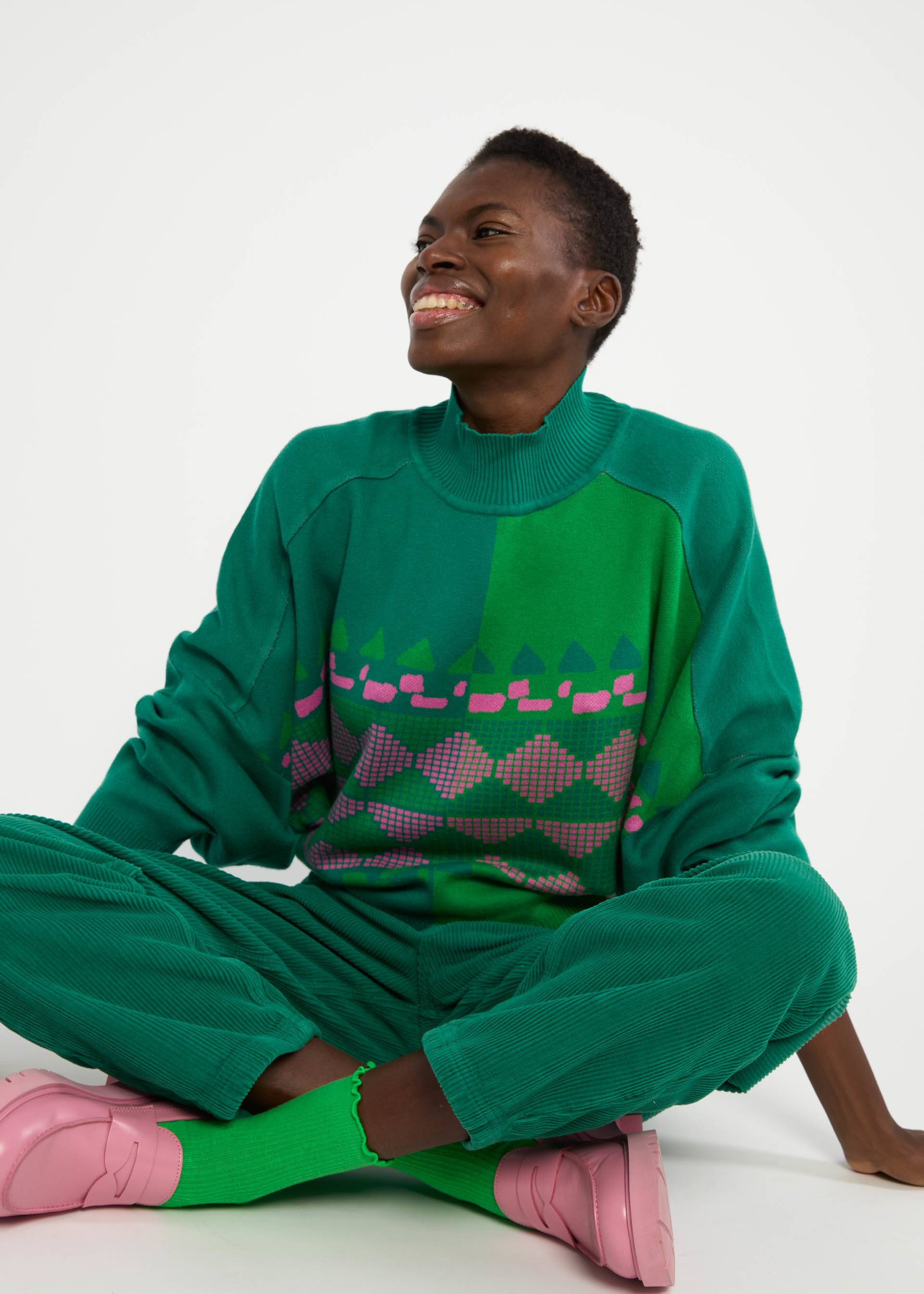 Winter Jumper Diamond Loom Egg, chunky pullover green, Knitted Jumpers, Green