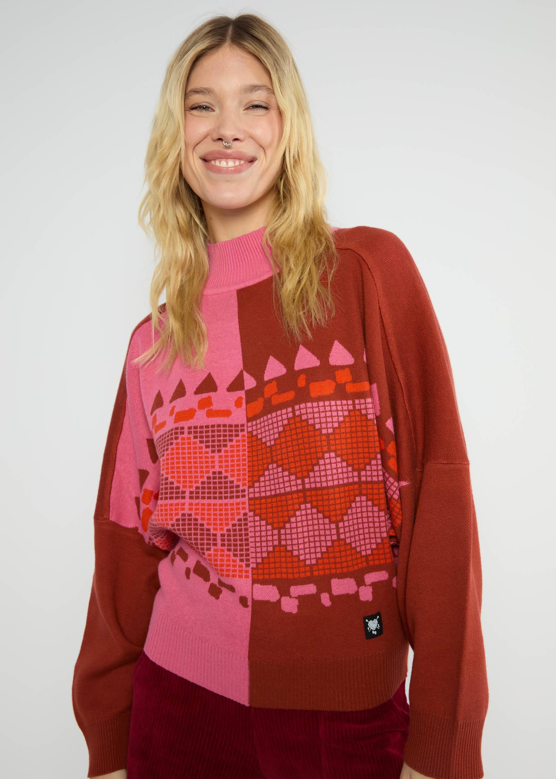 Winterpullover Diamond Loom Egg, chunky pullover pink, Strickpullover, Rosa