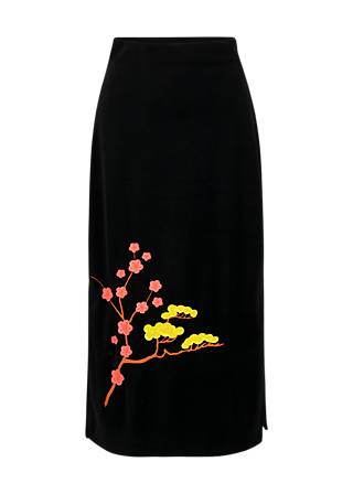 Midirock Velvet Blossom Breeze, fairytale of the crane black, Röcke, Schwarz